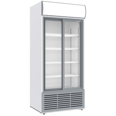 Vitrine ventilée positive, 783 litres, 2 portes coulissantes, avec caisson lumineux, BLANCHE WR-80AC-SW